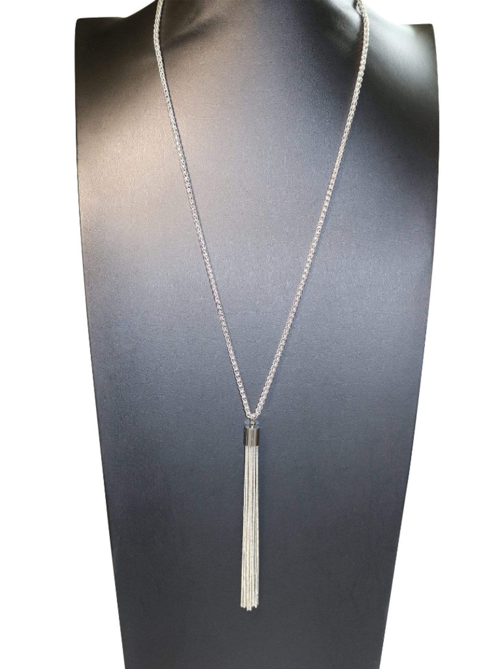 Womens Silver Tone Long Chain Tassel Pendant Necklace